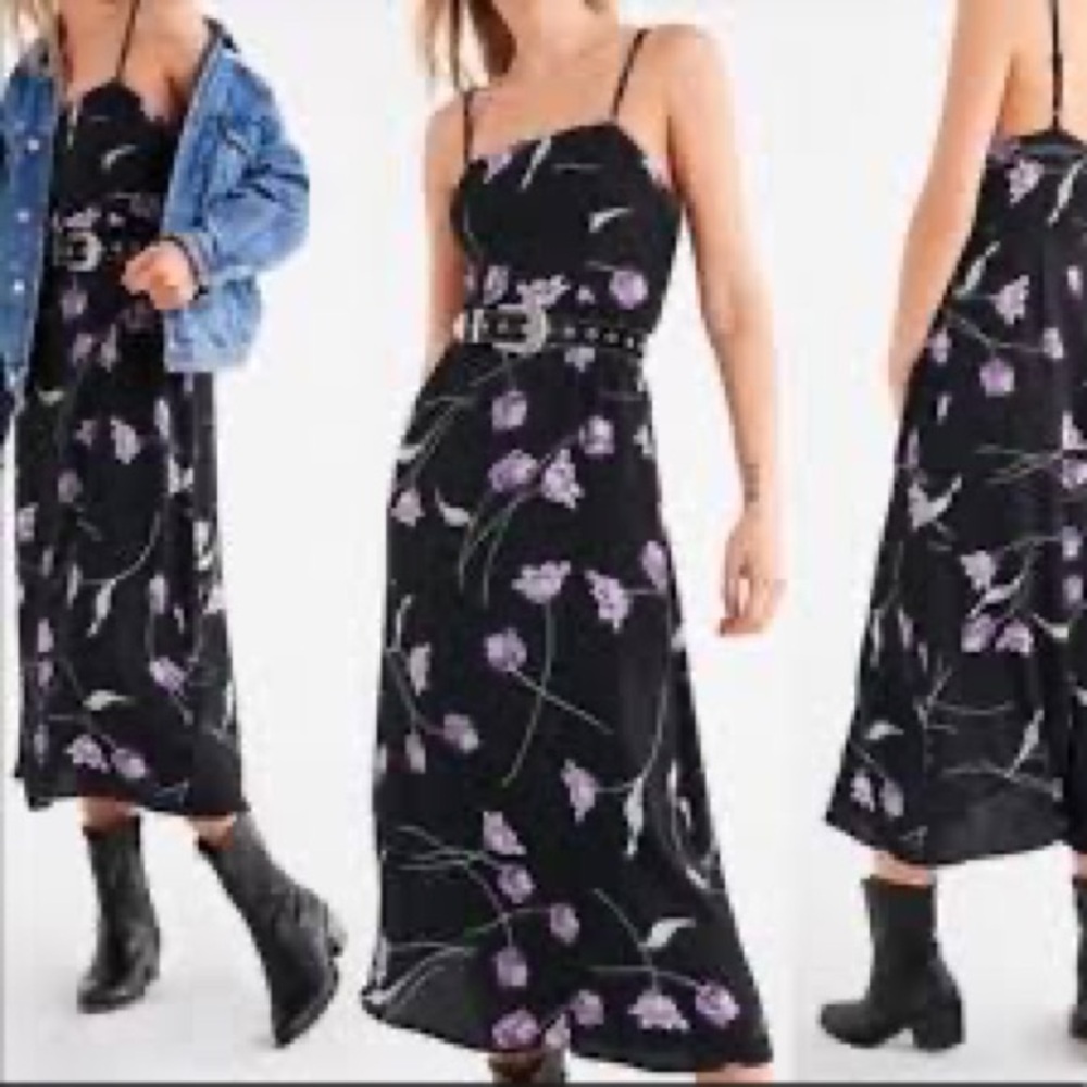Kimchi Floral Sleeveless midi Dress Blue Black and Purple Size 2